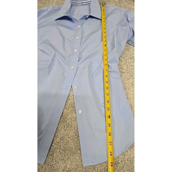 Alexander Wang Cinched Sleeve Button Down Shirt 100% Cotton Blue Women’s Sz 10 - Picture 8 of 9